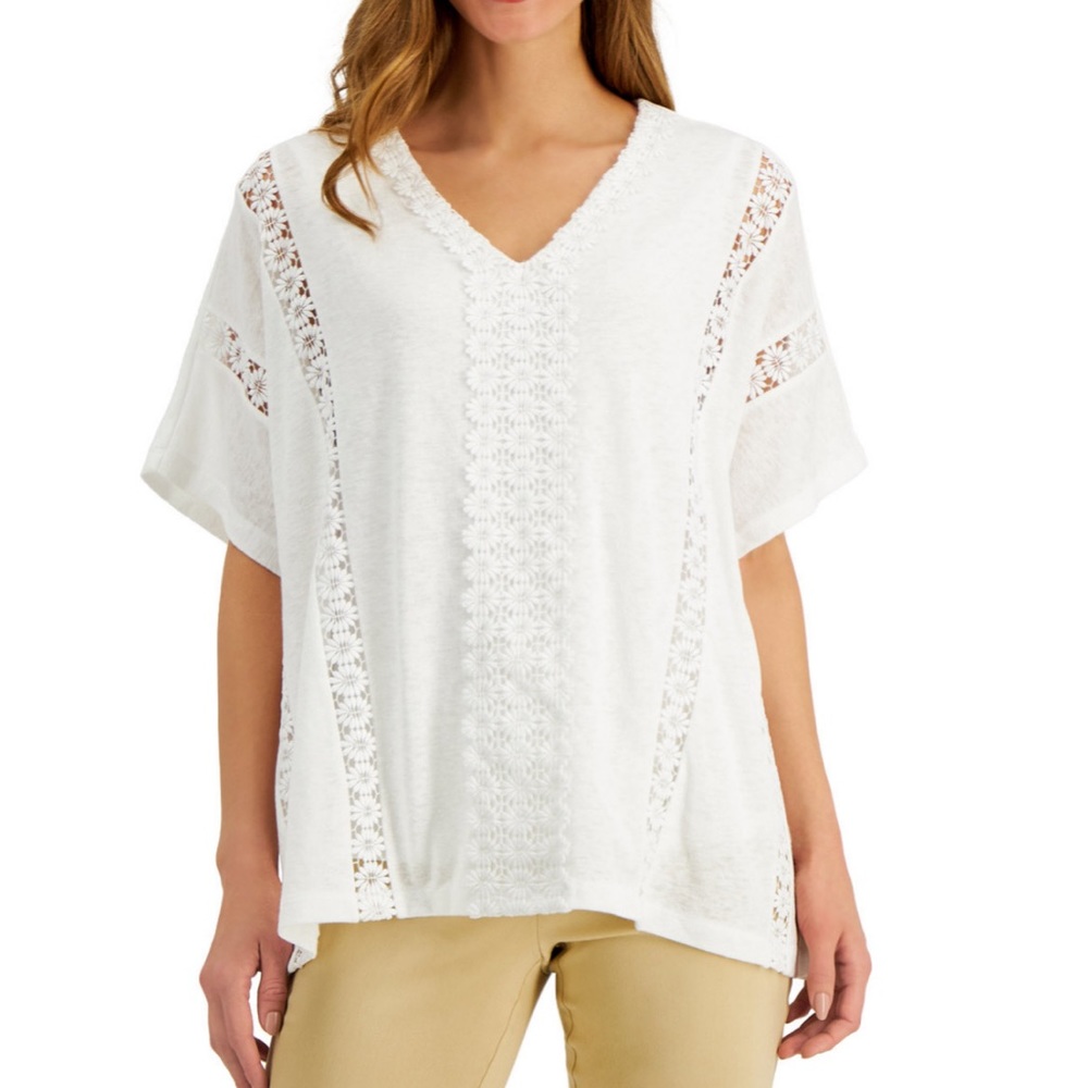 JM Collection White Slub Knit Crochet Top Plus Size XXL